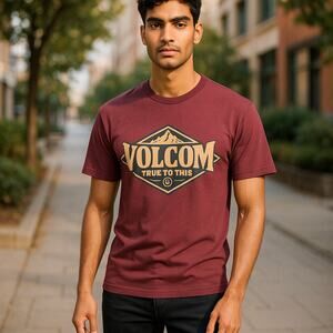 Volcom Mens Tee Sz S Maroon Logo True to This Shirt Mountains Burgundy Wine